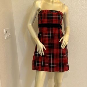 FOREVER 21 - Off Shoulder Red Flannel Mini Dress Black Velvet Bow - Size L US